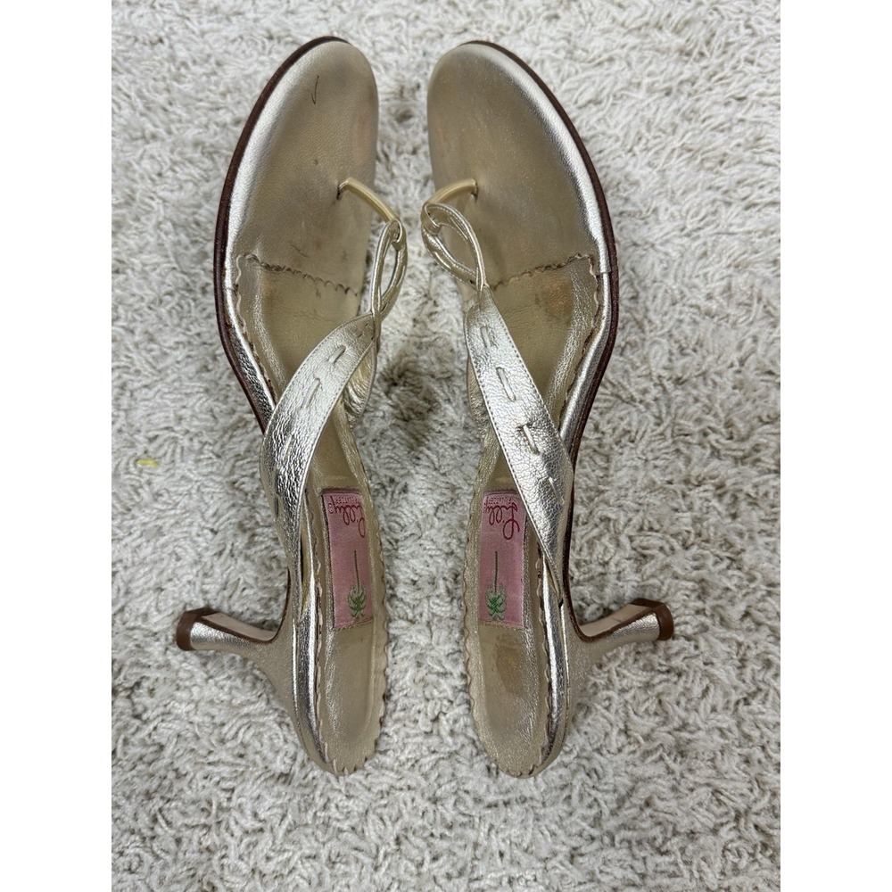 Lilly Pulitzer Metallic Gold Thong Kitten‎ Heel Slip On Sandals Size 9.5 Resort - Picture 10 of 12